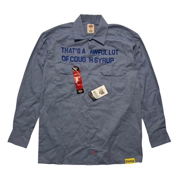 BNWT Awful Lot Of Cough Syrup Dickies Long Sleeve Button Up Shirt Light Blue S - Picture 1 of 4